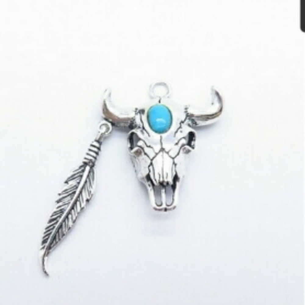 Vintage Old Pawn Turquoise Steer/Feather Pendant